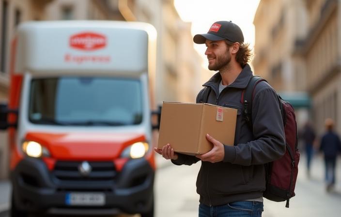 Livreur Livraison Express FR livrant un colis à un client à Lyon